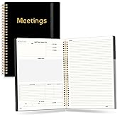 SUNEE Half Meeting Half Note 7"x10" Notebook for Work – 140 Pages, B5 Size Project Planner for Women&Men, Minutes Organizer for Meeting Notes, Ideas for Office/Business, PVC Waterproof Cover, Black