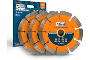 MASTER DEPOT 4-1/2" Diamond Saw Blade, Segmented Rim, Dry/Wet Cutting, for Cutting Concrete, Paver, Masonry, Terrazzo, Stone, Granite, Block, 7/8"-5/8” Arbor for Angle Grinder & Handheld Gas Saw (3 Pack)