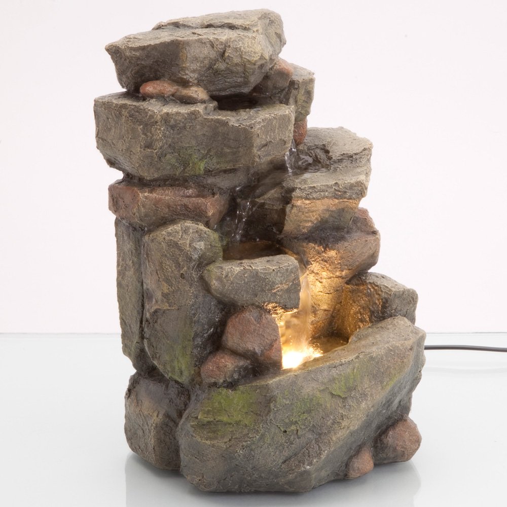 Bits and Pieces 11.25 Inch Indoor Tiered Rock Fountain with LED Zen