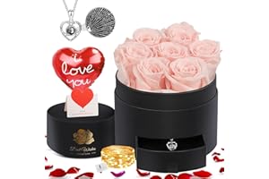 N&T NIETING Forever Flowers - Preserved Roses with Necklace, Eternal Rose Preserved Flowers, for Mom,Her, Wife, Birthday Gifts for Women/Girlfriend/Grandma(Pink)