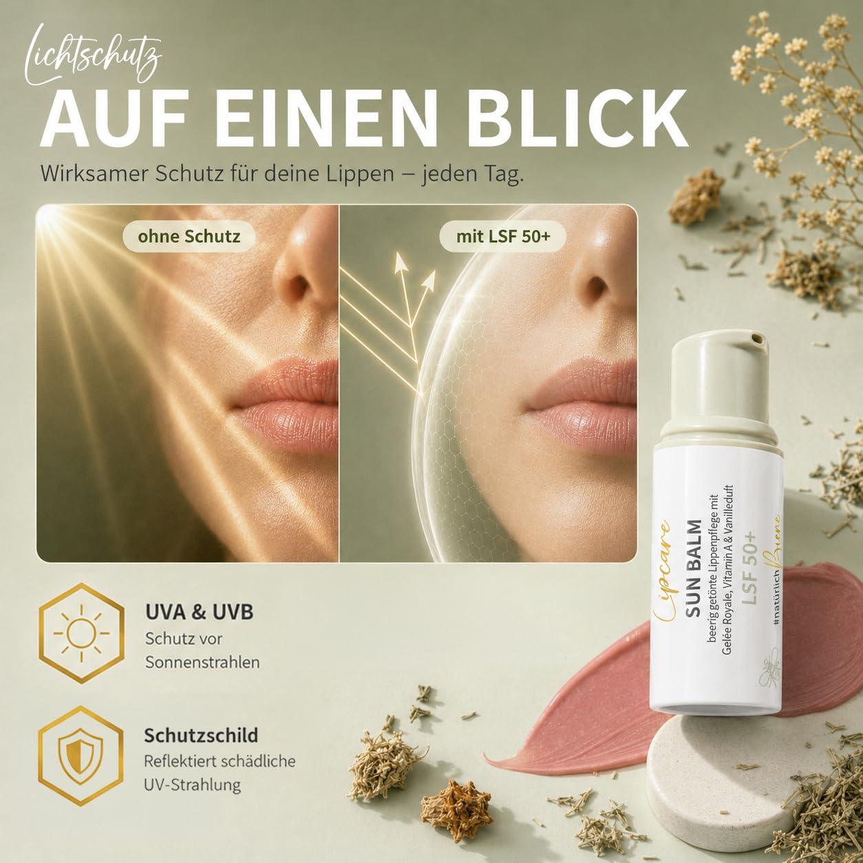 bedrop Sun Balm LSF 50+ | getönte Lippenpflege mit Gelée Royale, Manuka & zartem Vanilleduft - Sonnenschutz mit SPF gegen Sonnenschäden 4