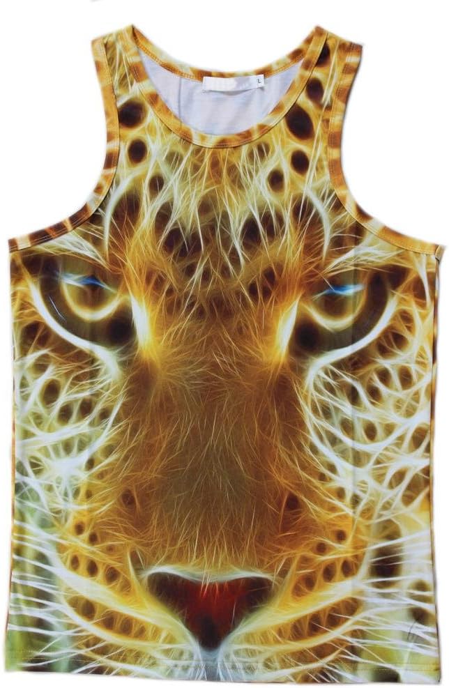 Yiano Men's 3D Yellow Lion Face Pattern Sleeveless Tank Top Small