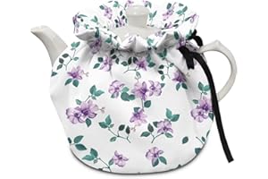 Freewander Cotton Tea Cosy Kitchen Tea Pot Dust Cover Insulated Tea Kettle Cover Teapots Lid Cotton Thick Extra Warm for Home Kitchen Decor Accessories,Purple Flowers Print