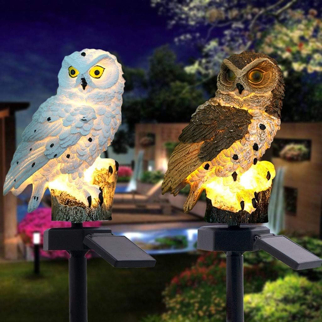 shDZZY Outdoor Solar Lights, Owl Shape Solar Powered LED Lamp, Waterproof Solar Garden Lights Stake Lights for Outdoor Walkway Yard Lawn Landscape Lighting White 1PC and Brown 1PC