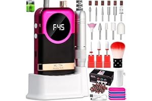 LIMEGIRL Professional Electric Nail Drill Kit 45000RPM Portable Cordless Toenail Cordless Toenail Machine with 14 Drill Bits and Base for Women(Rose Red)