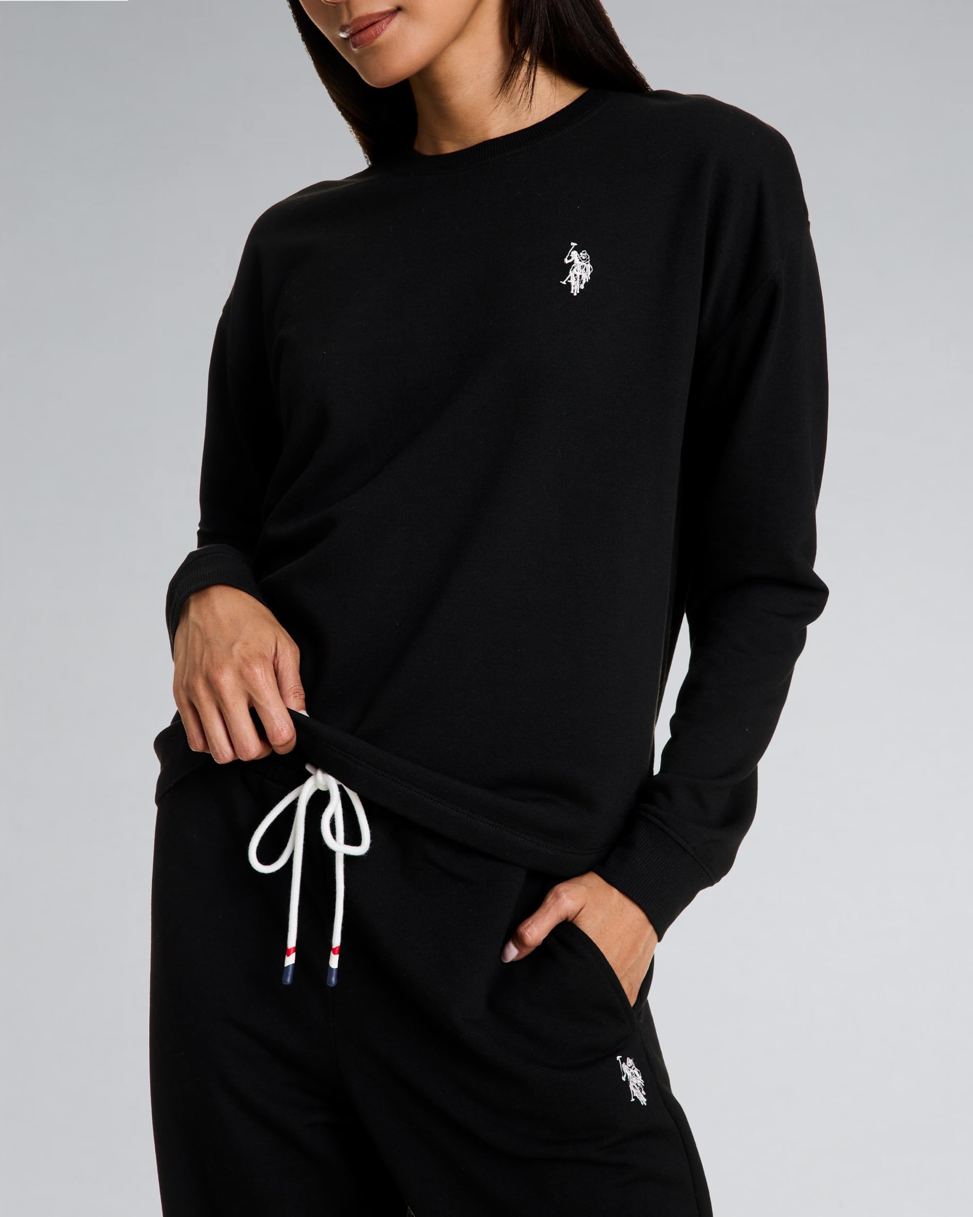 U.S. Polo Assn. Lounge Set Women, Athleisure and Lounge Pajama Sets for Women 2 Piece (Black, Medium)