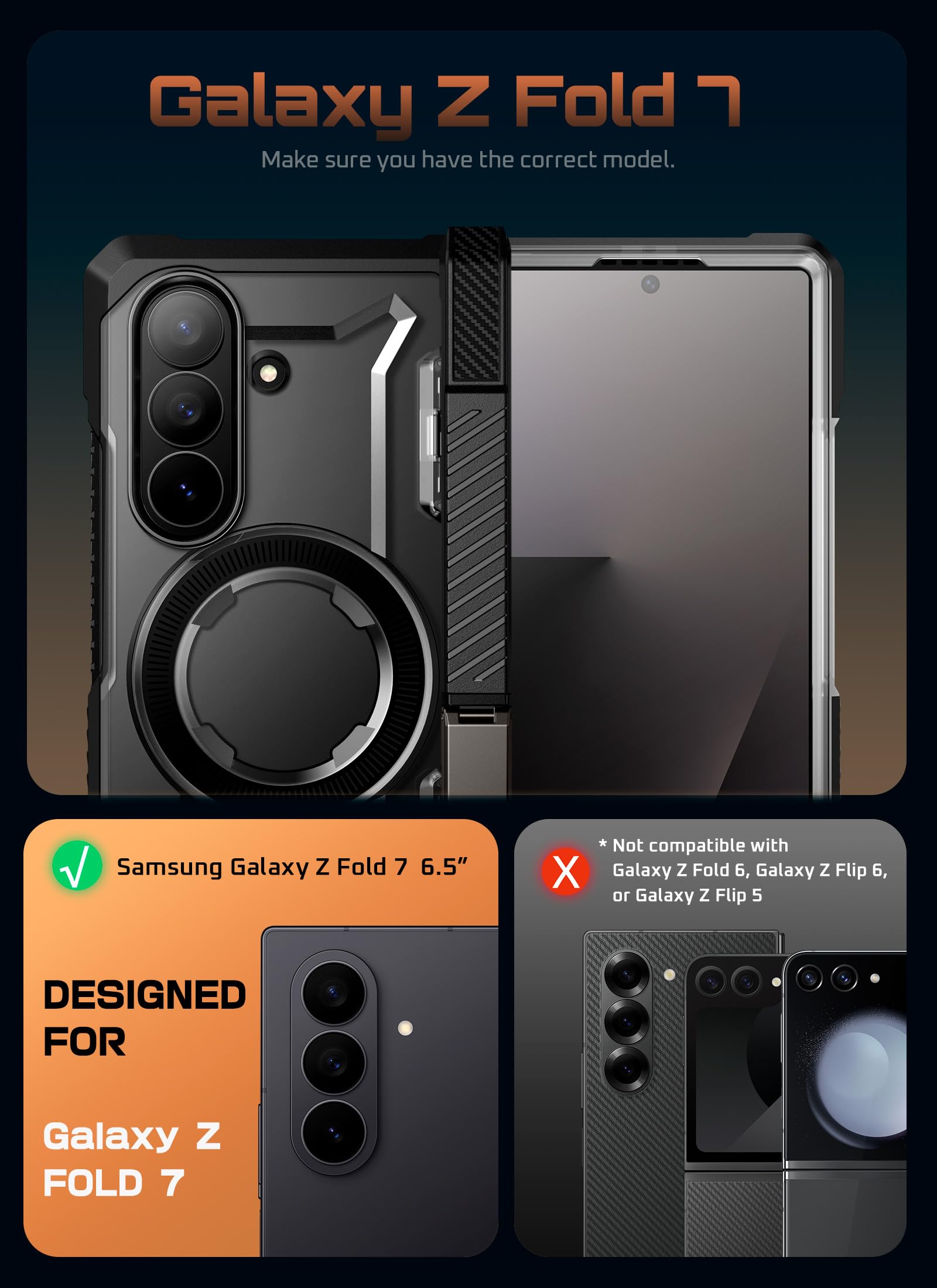 SUPCASE for Samsung Galaxy Z Fold 7 Case with Kickstand (UB Grip), [Compatible with MagSafe] [Built-in Tempered Glass Screen Protector] [Hinge Coverage] Military-Grade Protection Phone Case, Black