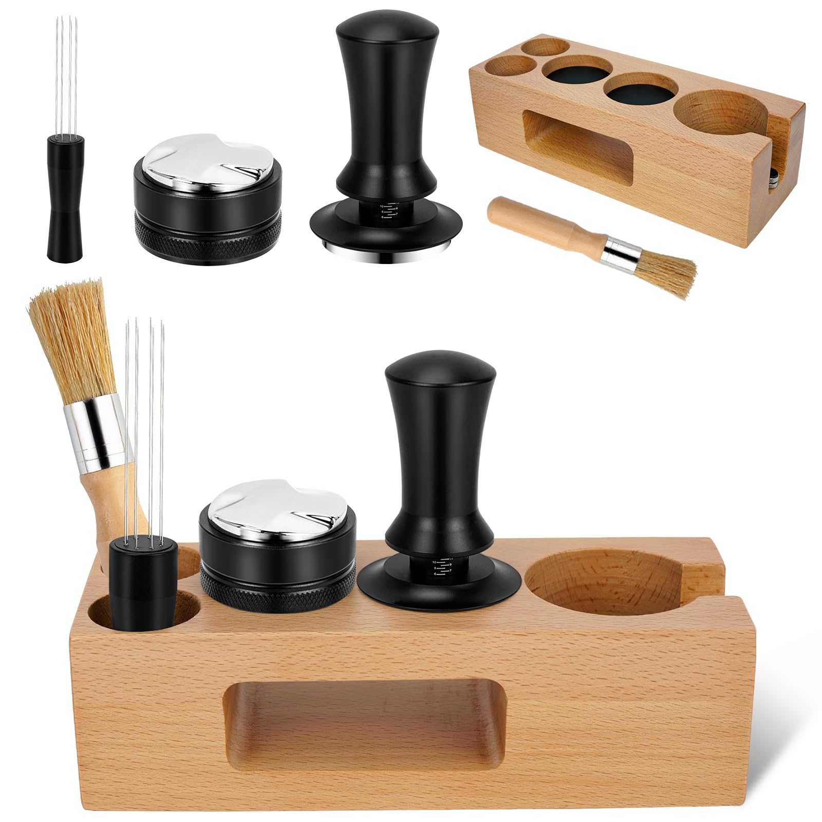 Photo 1 of Y-Step 5 Pack Espresso Tamper Set Espresso Accessories Kit, With Espresso Tamper Coffee Distributor, Espresso Stirrer, Espresso Tamping Station, Coffee Clean Brush, Espresso Tools for Coffee Bar, 51mm