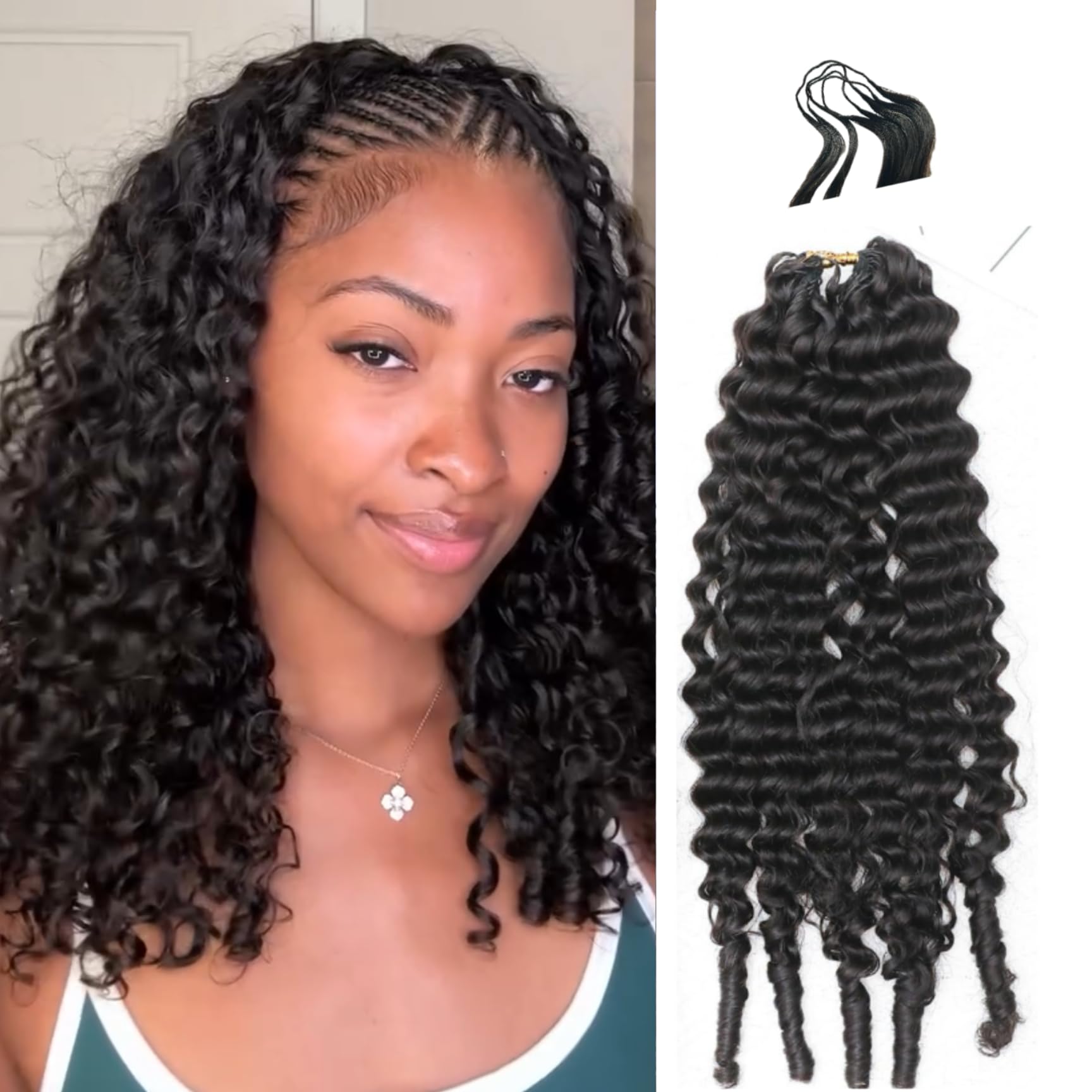 Photo 1 of Knotless Pre-Separated Water Curly Human Hair Feather Crochet Hair Extensions Spirally Curly Classic Lightweight Reusable Crochet Hair Extensions Natural Color 18inch 120g