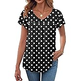 Zeagoo Women Tops Summer Ruffle Short Sleeve Shirts V Neck T Shirts Pleated Tunic Tops Work Blouses Business Outfits