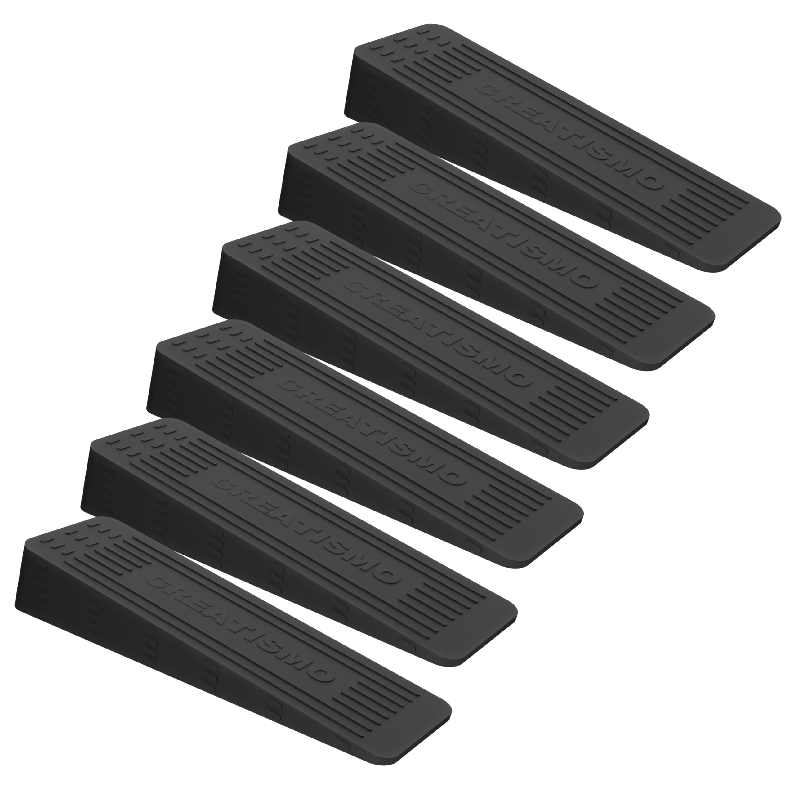 CREATISMO Pack of 6 Black Rubber Door Stoppers for Floor, Durable, Anti-Skid, Heavy-Duty Rubber Door Wedges Indoors Rubbers, for All Floor Types & Rubbers Doorstops Wedge Preventing Accidents