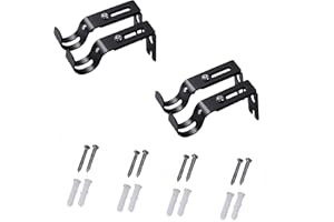 Yunmile 4 Pcs Adjustable Curtain Rod Holder,Adjustable Heavy Black Curtain Rod Hook, Hardware Window Curtain Rod Support Fram