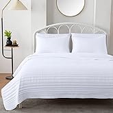 Market & Place Quilt Set Full Queen Size White | Lightweight Ultra Soft Microfiber Bedspread | 3 Piece Queen Coverlet for All Season | Parker Collection (F/Q, White)