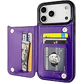 ONETOP Compatible with iPhone 17 Pro Max Wallet Case with Card Holder, PU Leather Kickstand Card Slots Case, Double Magnetic Clasp and Durable Shockproof Cover 6.9 Inch (Purple)