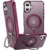 ZHOGTNEG 360° Magnetic Swivel Ring for iPhone 16 case, Built-in Metal Stand and Ring Holder, Magsafe Compatible, Military Grade Protection, Shock and Vibration Resistant - Wine Red