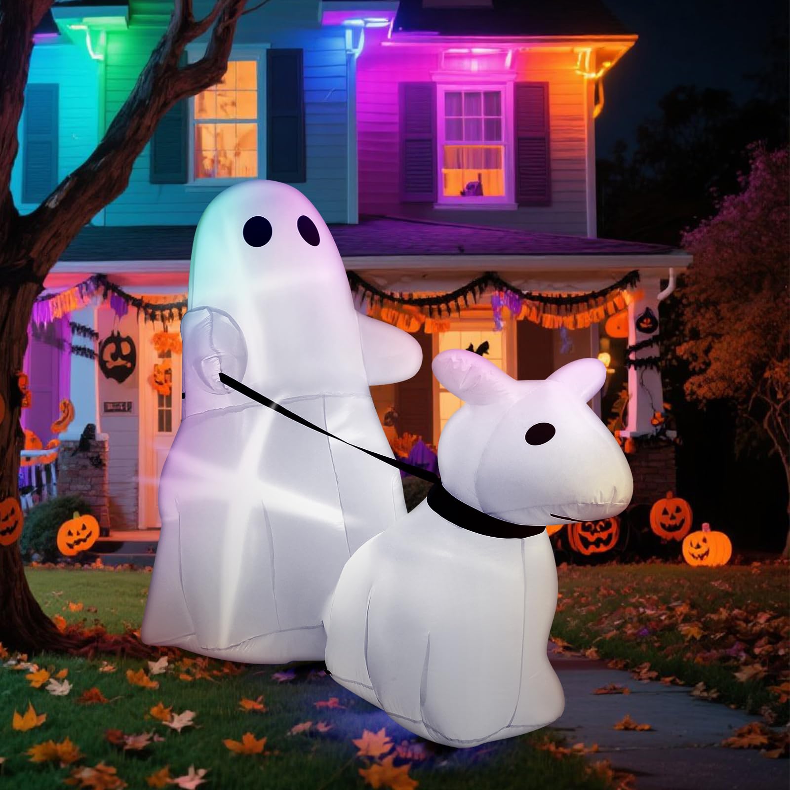 Photo 1 of Leyndo 5 ft Halloween Inflatables Ghost Walking Dog Outdoor Decoration Halloween Blow up Yard Decorations with Built-in LED Lights for Garden Lawn Patio Holiday Party Decor