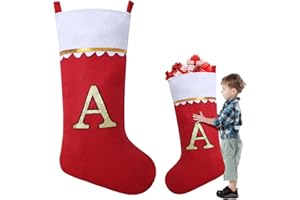ASISCA 38 Inches Felt Applique Christmas Stockings, Giant Personalized Monogrammed Xmas Stockings, Jumbo Red Felt with Gold Trim Xmas Stocking for Xmas Tree Fireplace Hanging Decor Holiday Party Decorations