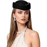 Vintage Wool Felt Pill Box Hat for Women, 1960s Style Formal Fascinator Church Wedding Cocktail Derby Hat
