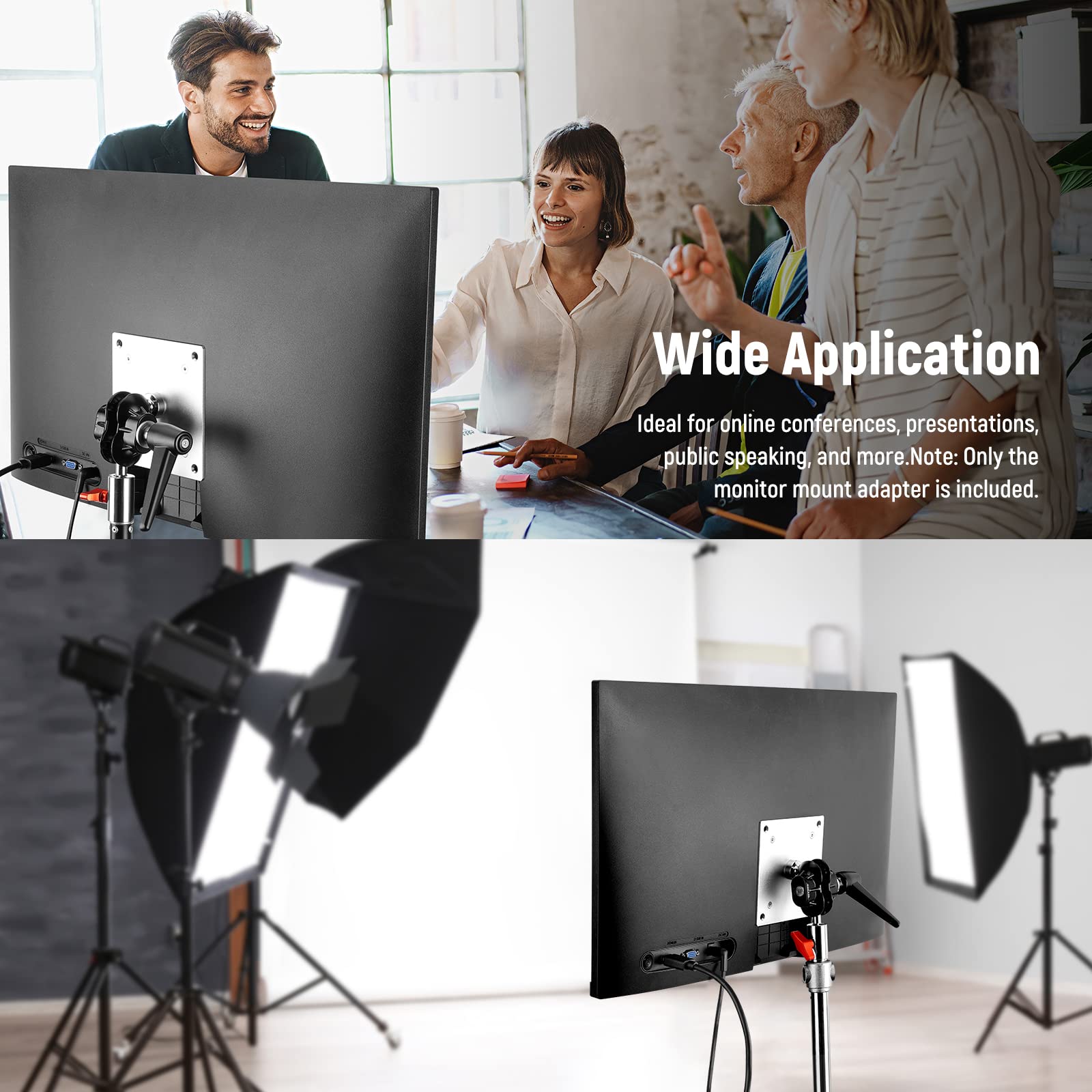 NEEWER 2 Pack Monitor Mount Adapter with VESA Mount, Aluminum Alloy Light Stand Adapter Dual 360° Ball Joint M4 Screw & 5/8