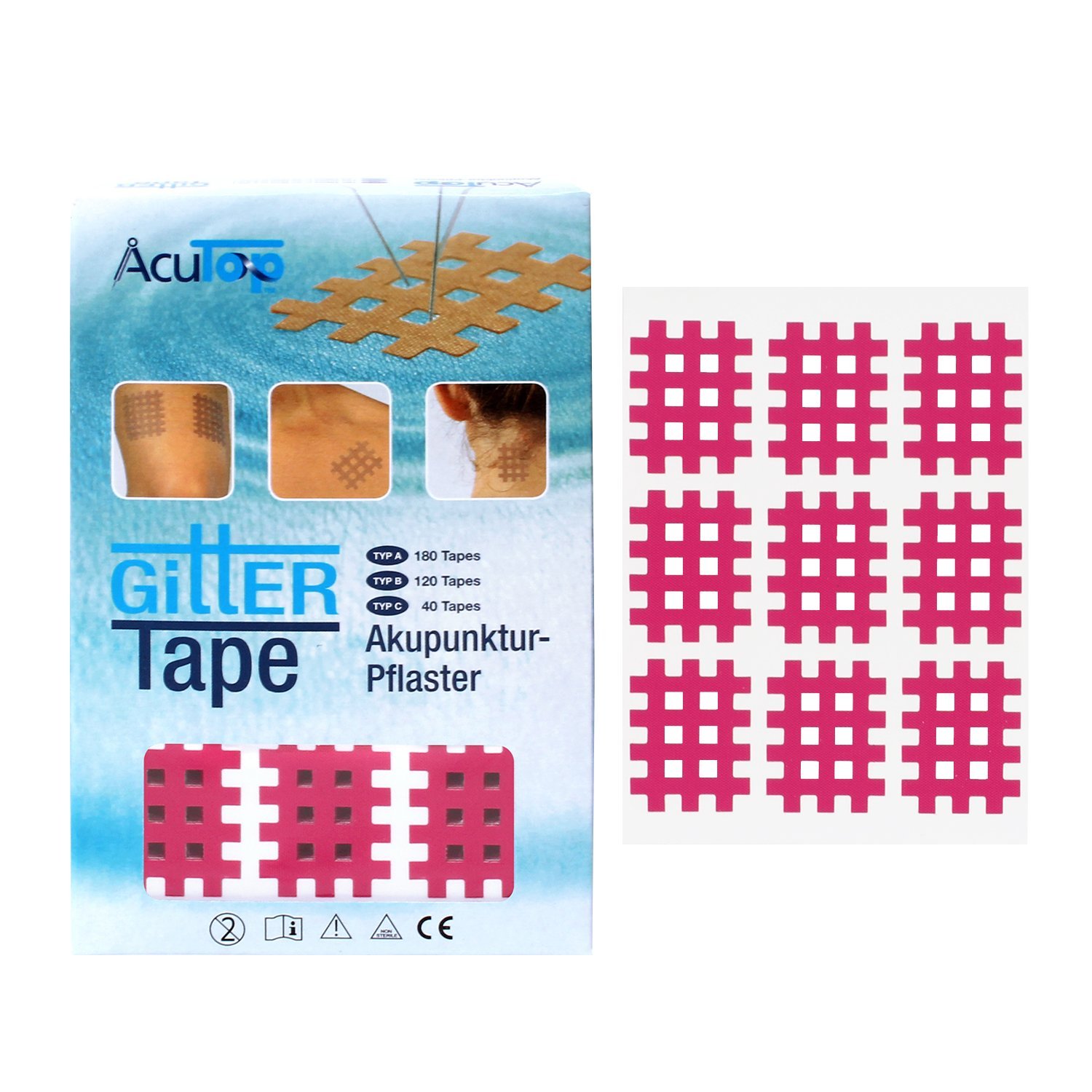 AcuTop Type A,B,C Grid Tape, Acupuncture Plasters, Grid Plasters, Physio Tape, Lattice Tapes in Pink and Beige (Pink, Type A 180 Pieces)