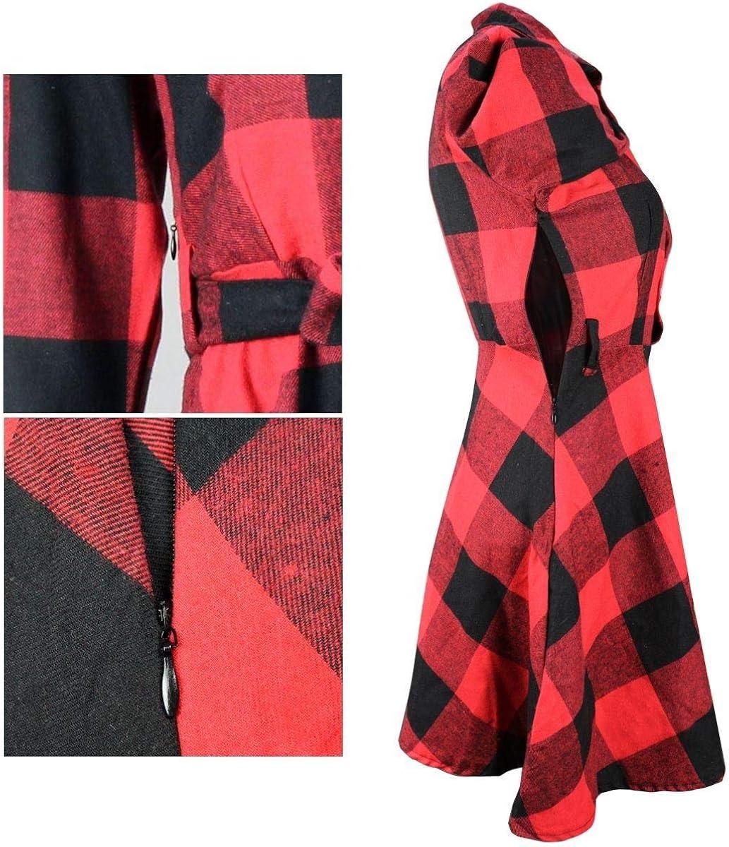FANCYINN Women Long Sleeve Plaid Pattern Tunic Tops Shirt Casual Dress at  Women’s Clothing store