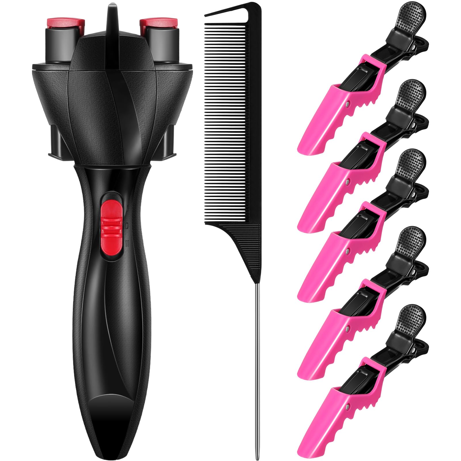 Photo 1 of 7 Pieces Automatic Braider Set, Includes Electronic Tool Machine, Braid Maker Twister with Rat Tail Comb and Crocodile Clips for Styling (Rose Red)