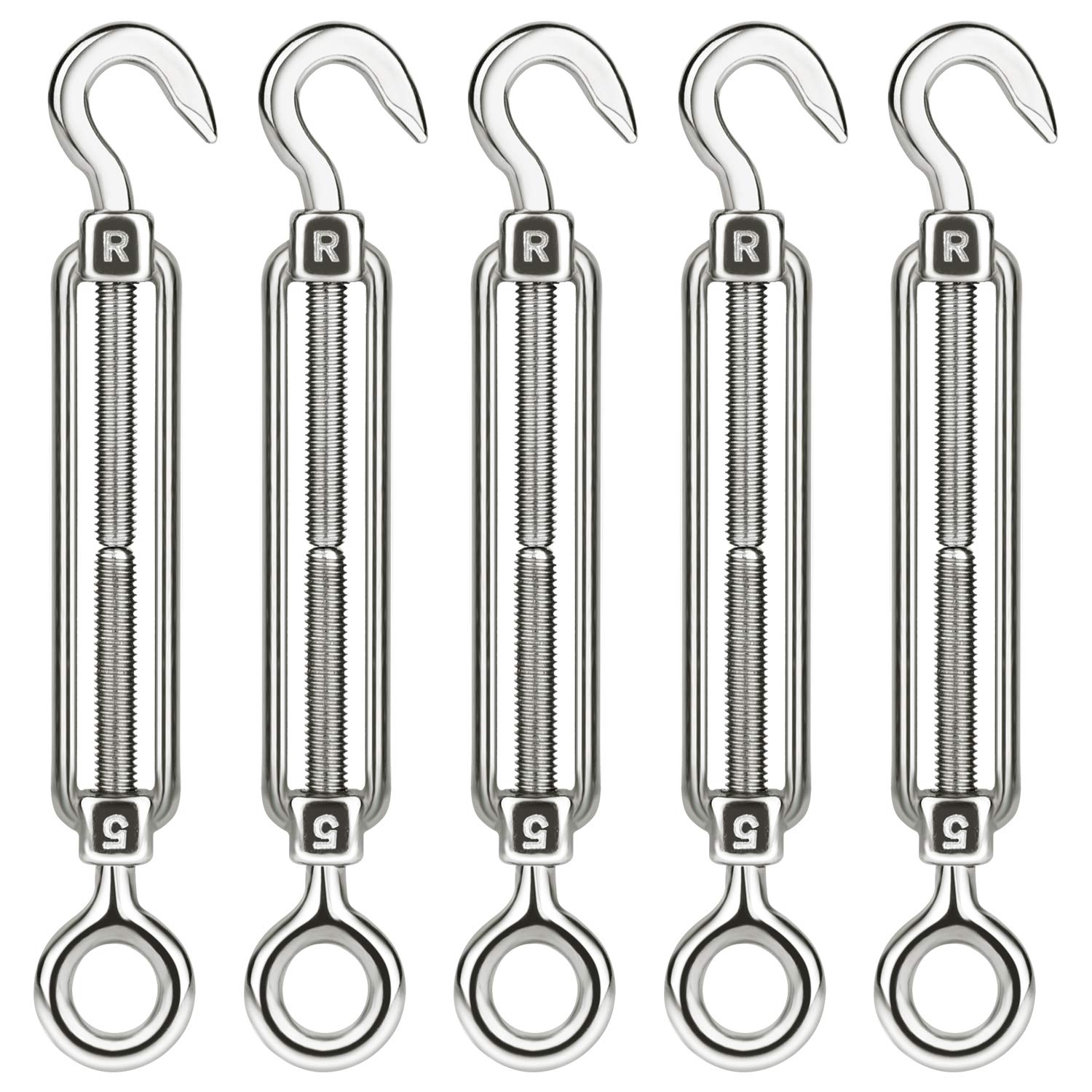 CHRORINE 5 Pcs Turnbuckle Wire Tensioner M5 Adjustable Turnbuckle Stainless Steel Hook Eye Rope Cable Tension