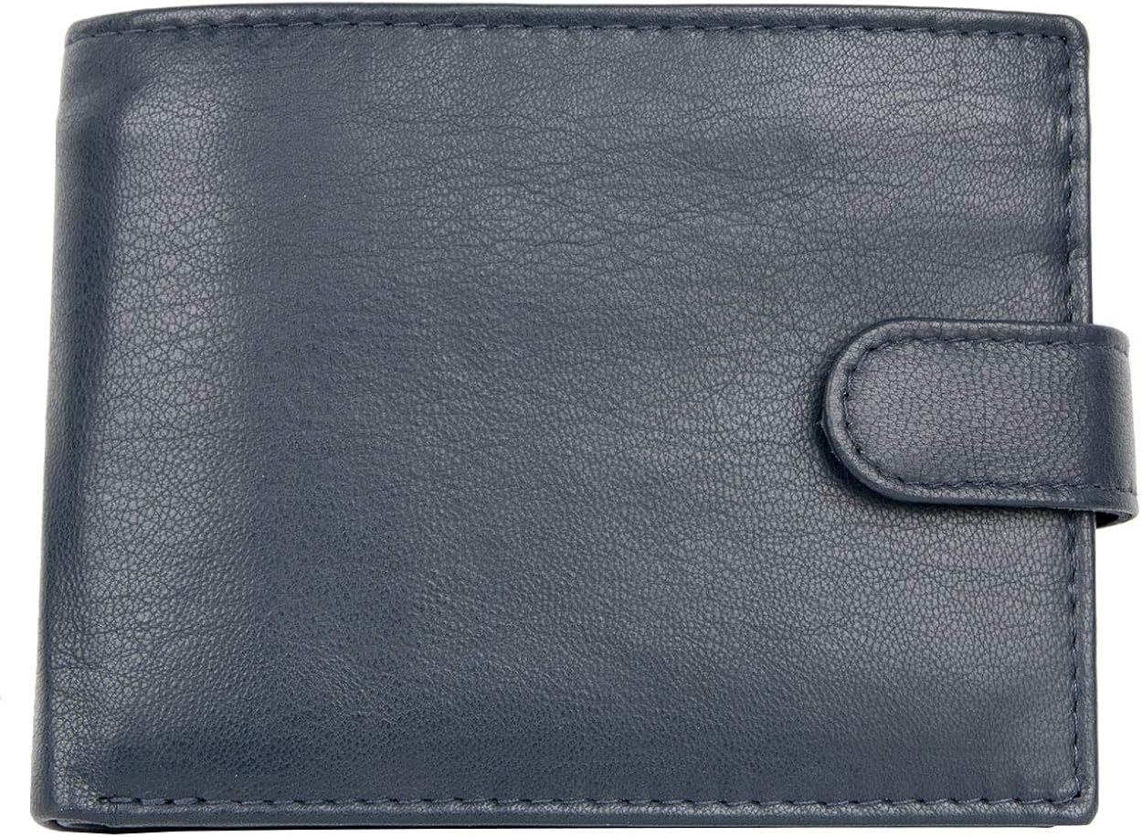FLW Corsi Grey-Blue Tri-Fold Genuine Leather Wallet Without Logos Or Markings