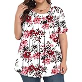 Tencede Plus Size Tops for Women Short Sleeve Shirts Crew Neck Casual Loose Fit Tunic Blouses