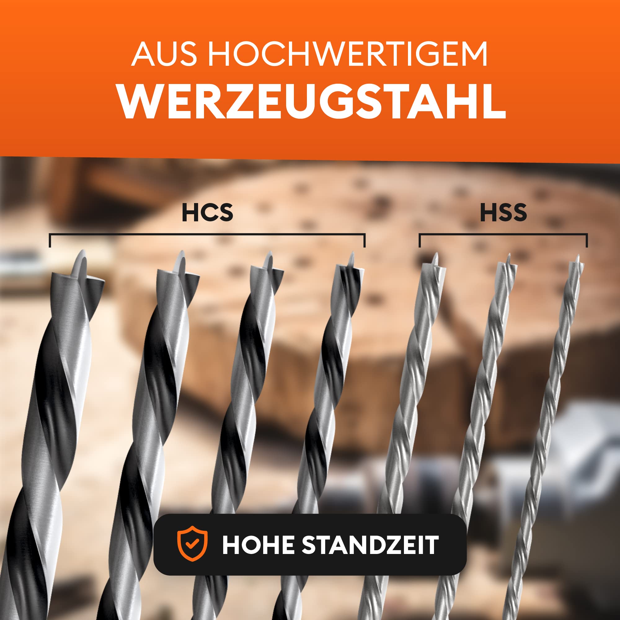 MEISTERGRIFF® Holzbohrer Set lang [7 Stück] - Extra scharfe Bohrer - Stabiles & bruchfestes Schlangenbohrer - Ø 4, 5, 6, 7, 8, 10, 12 mm 4