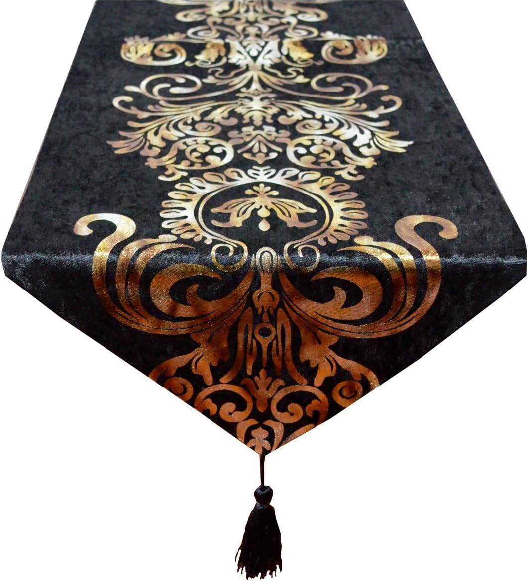 Yingsen New Hot Stamping Contracted Classic Table Runner (13x82 inch, Black)