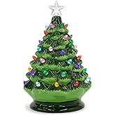 Raz Imports Vintage Green Lighted Ceramic Christmas Tree with Timer 8 Inch