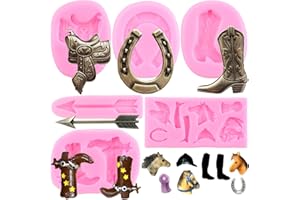 ZiXiang Horse Silicone Mold Horseshoe Fondant Molds Cowboy Boot Mold Saddle Mold Feather Arrow Mold For Cake Decorating Cupcake Topper Candy Chocolate Polymer Clay Gum Paste Set Of 6