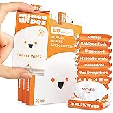Impossibly Compact Travel Wipes - Skin-Friendly Wet Wipes, Hypoallergenic & Unscented for Adults, Kids & Baby Care - 30 Pack