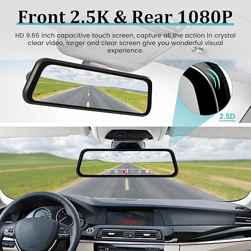 4K Mirror Dash Cam 9.66" Rear View Mirror Front And Rear