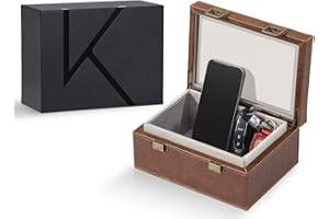 KENARK KK6 PLUS-BR Faraday Key Fob Protector Box, RFID Signal Blocking Shielding Box for Car Keys, Anti-Theft Vintage Faraday Cage with High-Grade Protein Leather, Brown - Size: L
