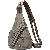 KL928 PU Leather Sling Bag - Small Crossbody Backpack Shoulder Casual Daypack Rucksack for Men Women(Dark Coffee)