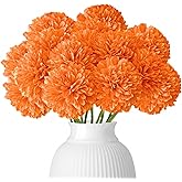 REJODA 15 Pcs Thanksgiving Day Artificial Chrysanthemums Flowers Marigold Ball Flower, Orange Fake Mums Silk Fall Flowers for Home Office Coffee House Deco Parties and Wedding