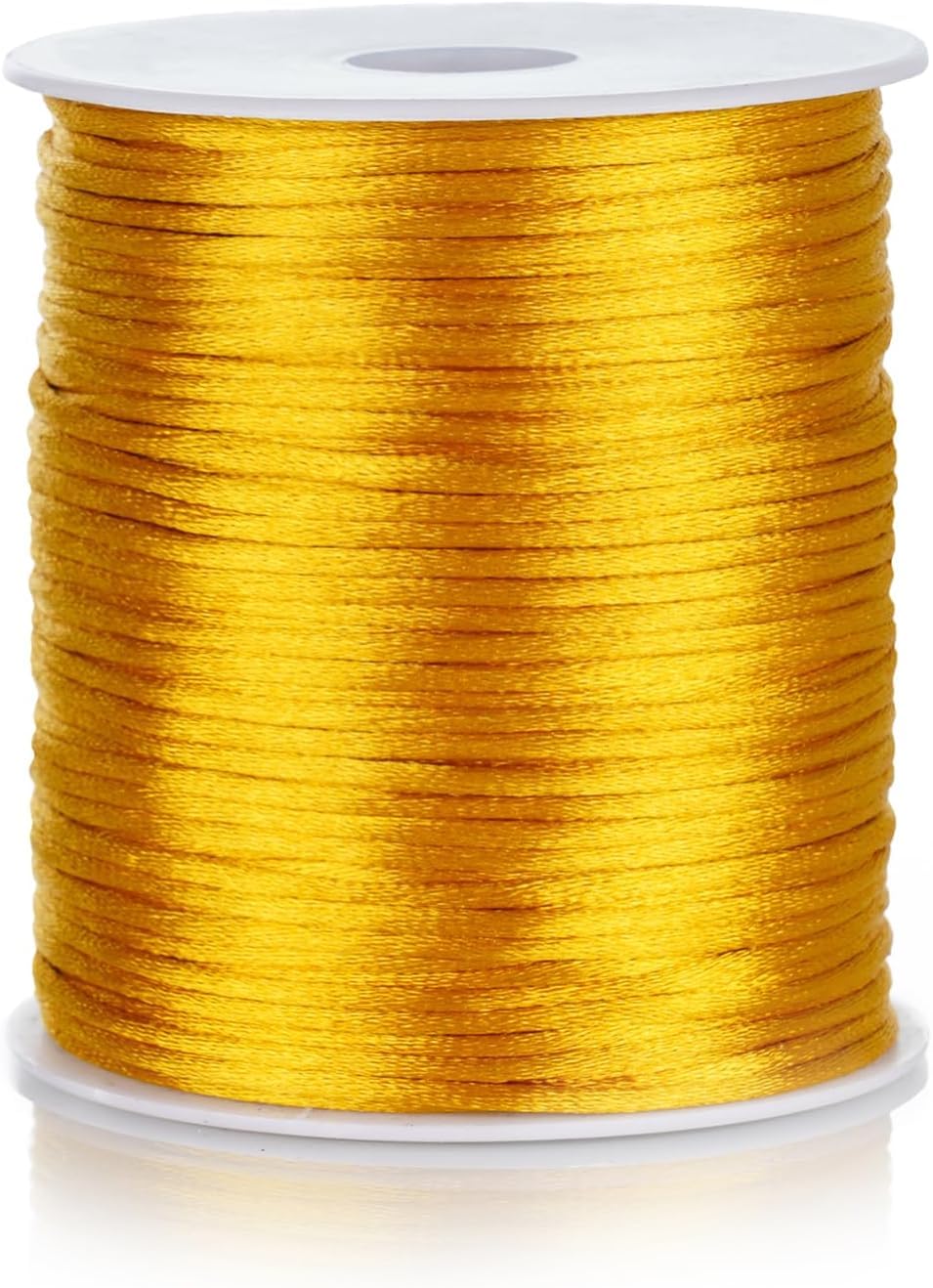 FQTANJU 2mm Nylon Satin Cord, 100 Yards Nylon Cord Satin String for Bracelet Jewelry Making Silky Rattail Macrame Trim Cord Necklace Bulk Beading Thread Kumihimo Chinese Knot Craft (Earthy Yellow)
