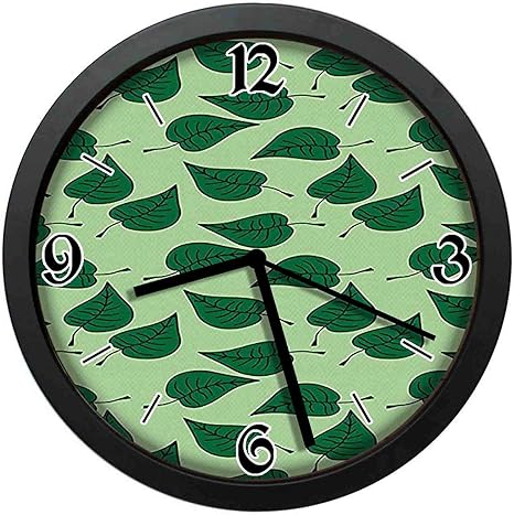 Amazon Co Jp 落書きスタイルイラスト葉パターン自然の組成シンプルでレトロなファッション掛け時計 直径25 Cm ホーム キッチン