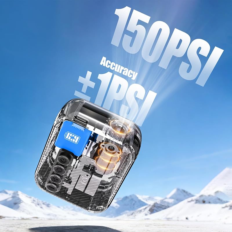 Tiny Pompe à vélo avec manomètre, pompe à air électrique, 150 psi, arrêt automatique, compatible avec la plupart des valves d'air, gonflage rapide pour vélo électrique, VTT et vélo de route