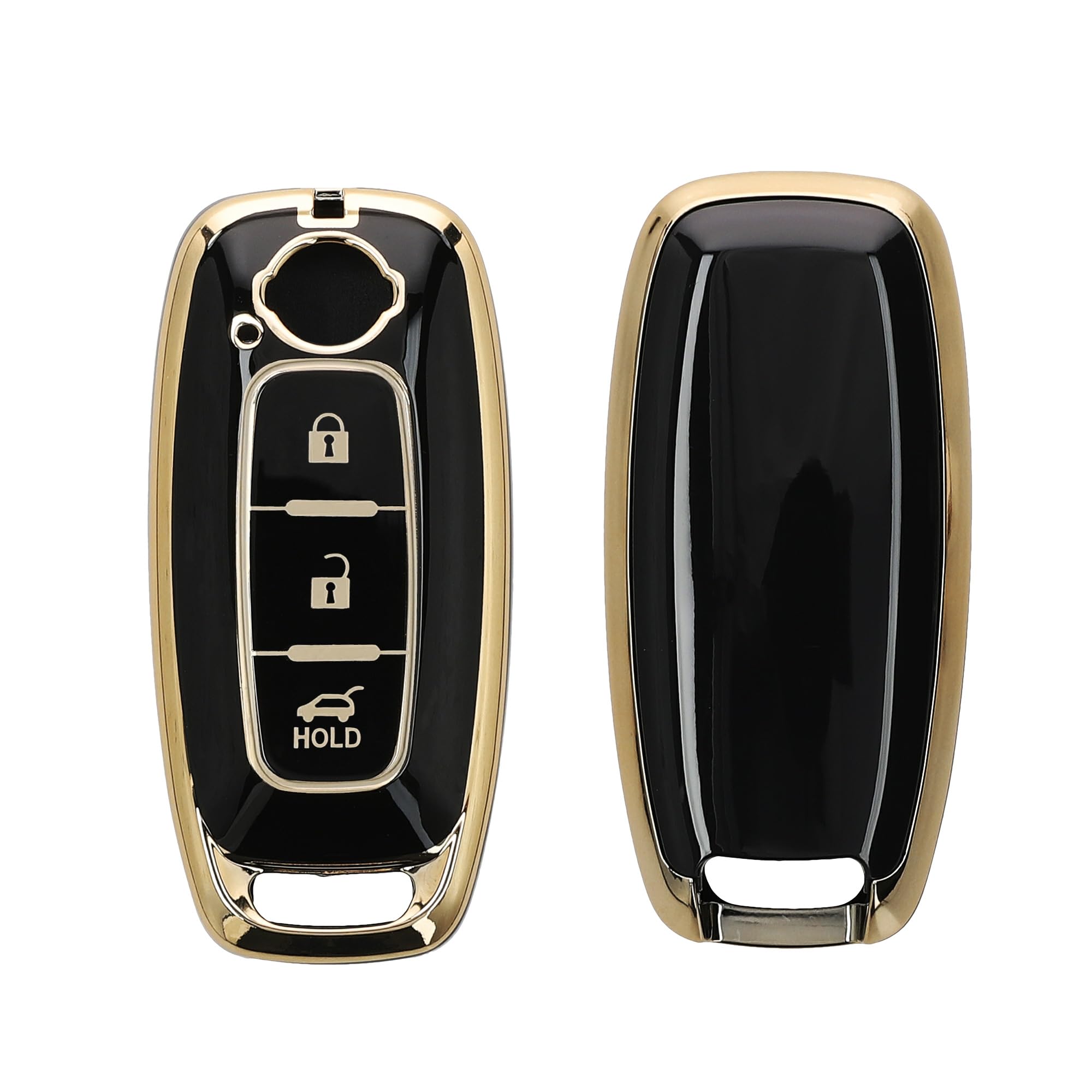 kwmobile Key Cover Compatible with Nissan 3-Button Ariya B6 B9 X-trail T33 Qashqai - Car Key Fob Case Protector - Black/Gold