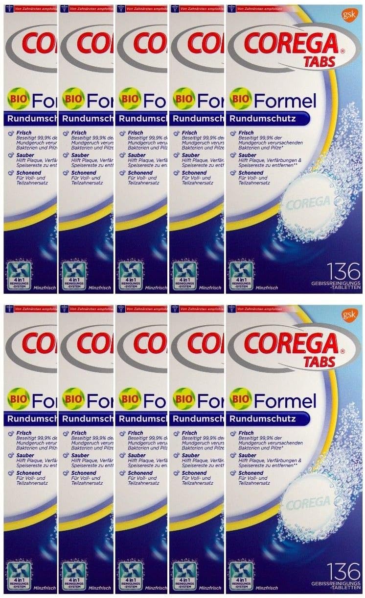 Corega Tabs Bioformula 136 Tablets for Dentures (Pack of 10)