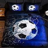 MOZEO 3D Soccer Bedding Duvet Cover Set 2 Piece (1 Duvet Cover+1 Pillowcase) for Teen Boys Sports Microfiber Bedding Quilt (Twin Soccer)