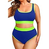 Tempt Me Women Plus Size High Waisted Bikini Set Two Piece Swimsuit Full Coverage Sporty 2 Piece Bathing Suits