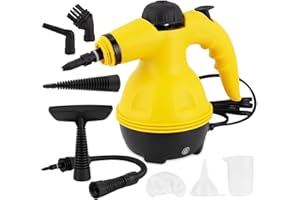 AMBITELLIGENCE Handheld Steam Cleaner, Multipurpose Portable Kitchen Steamer Shot with 8 Multi-Surface Cleaning Attachment Tools for Tiles, Sink, Countertop, Car Seats, Floor, Window, Easy to Press Trigger (Yellow)