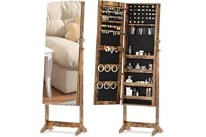 SDHYL Jewelry Cabinet Freestanding, Jewelry Organizer with Full-Length Mirror, Standing Lockable Jewelry Armoire, Mirror Jewe