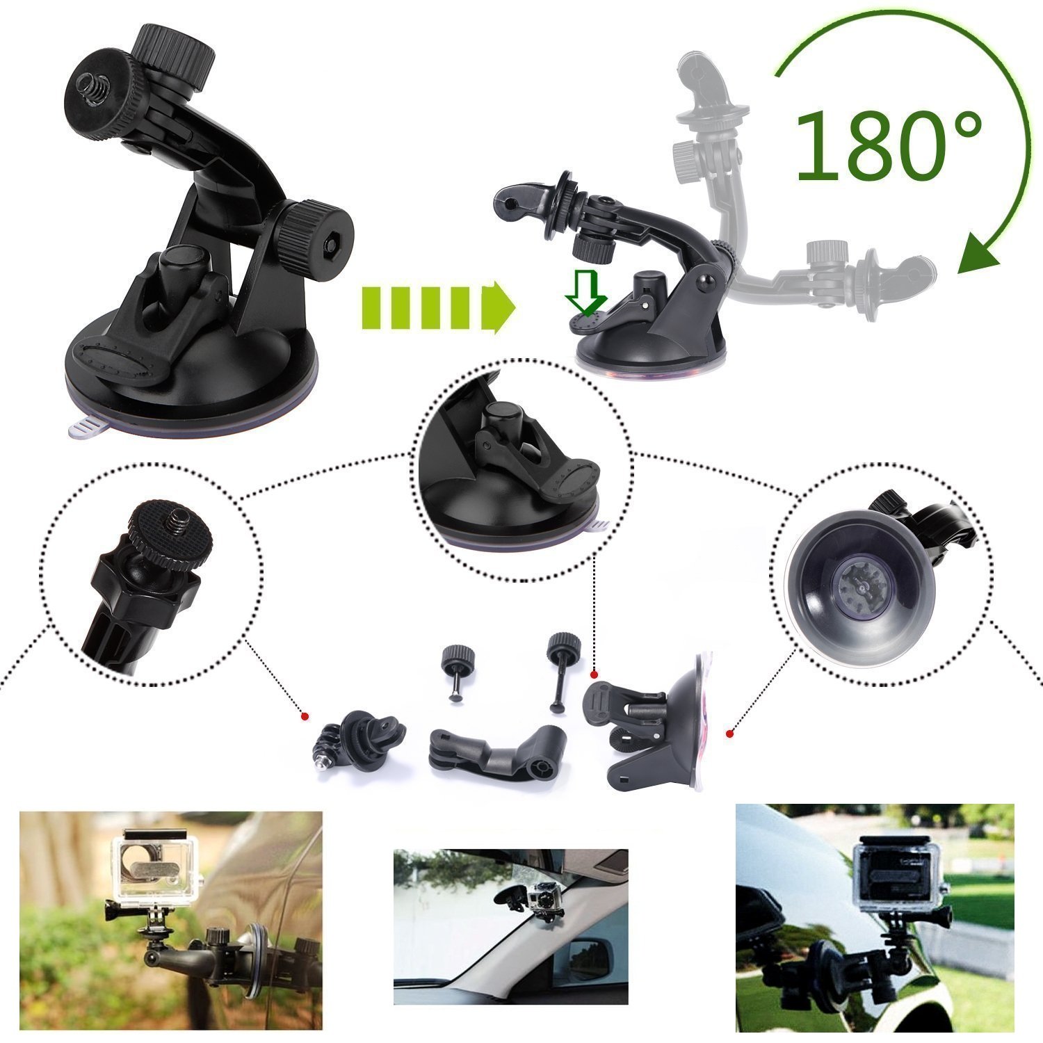 VVHOOY Action Camera Middle Carry Case/Head Chest Strap Mount/Selfie