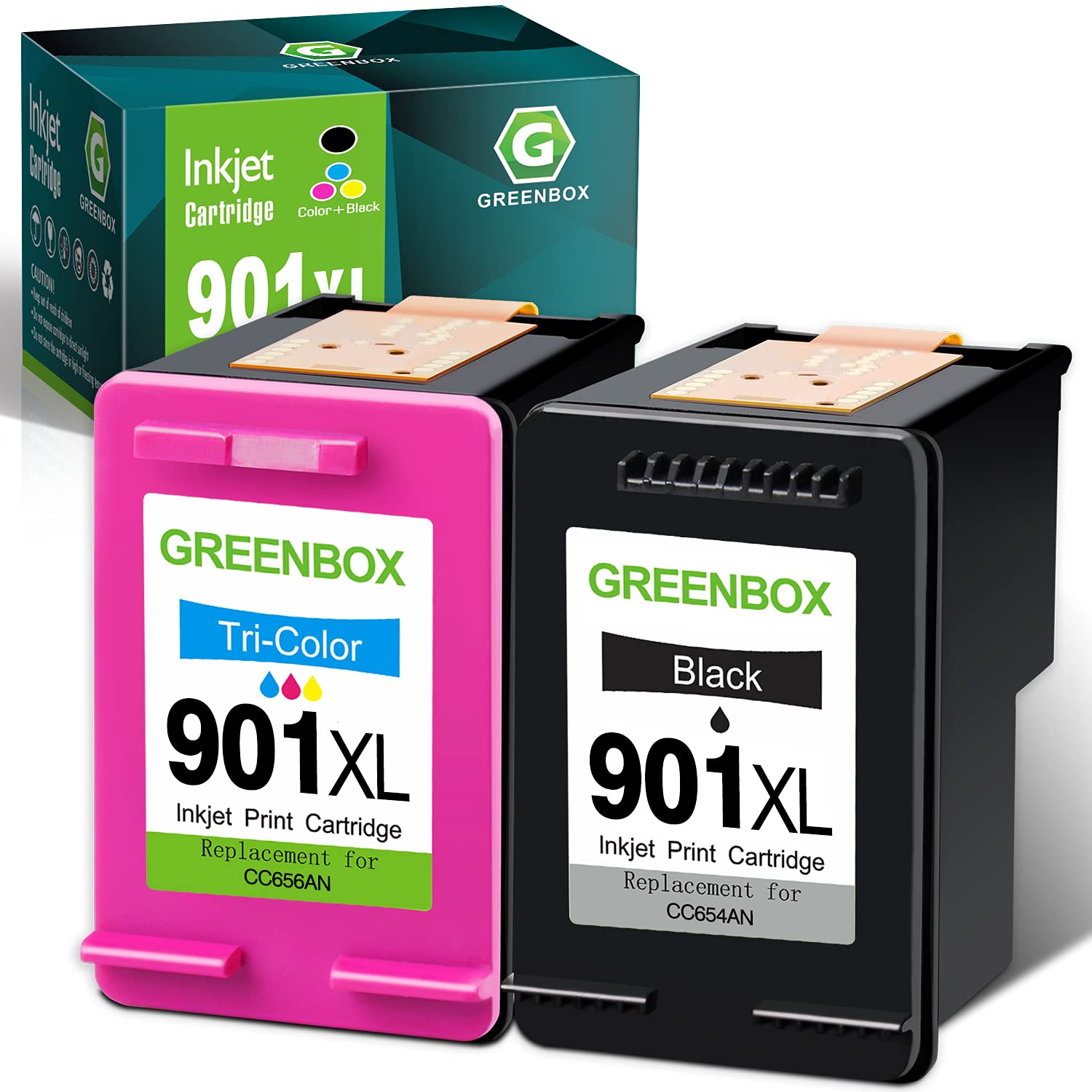 Photo 1 of GREENBOX Remanufactured 901 Ink Cartridges for HP 901 901XL Ink Cartridges for Officejet 4500 J4680 J4580 J4550 J4550 J4540 J4500 J4680c G510n G510g G510a (High Yield, 1 Black 1 Tri-Color)