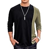 Hardaddy Men's Casual Contrast Color T-Shirts Long Sleeve Crew Neck Tee Top Color Block Shirts